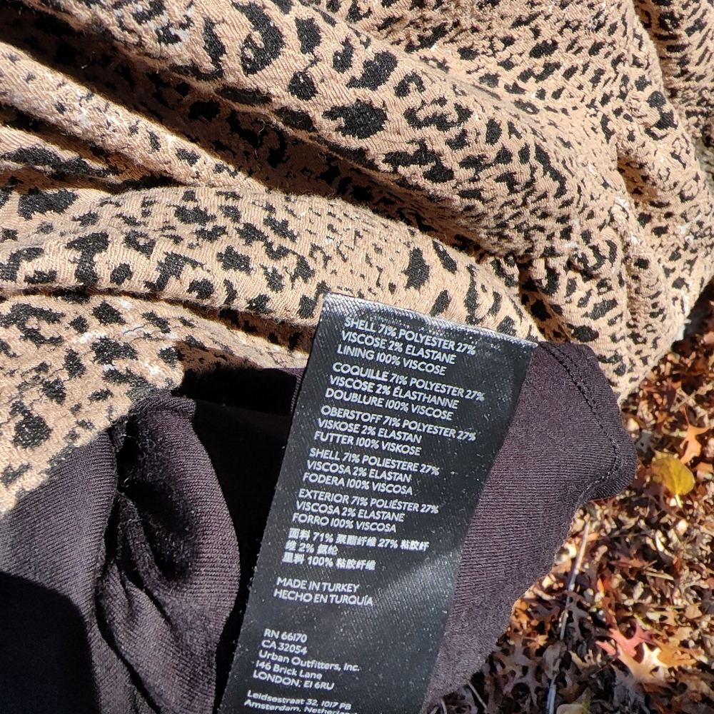 Maeve Anthro Cut-Out Mini Dress Leopard Animal Brown Sz 14 Balloon Sleeve - Picture 9 of 9